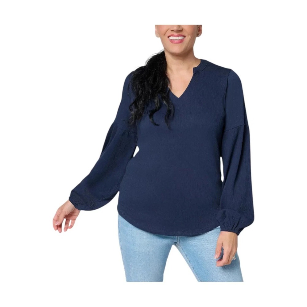 Belle by Kim Gravel Women's Packabelle Getaway Split Neck Top Twilight, 1X #38E